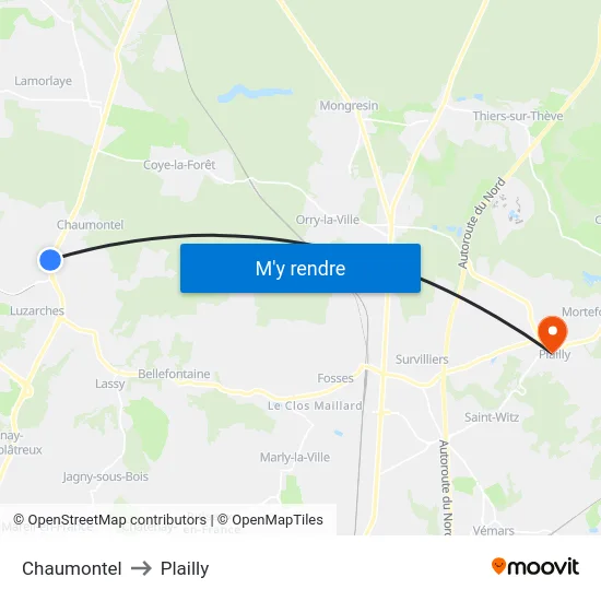 Chaumontel to Plailly map