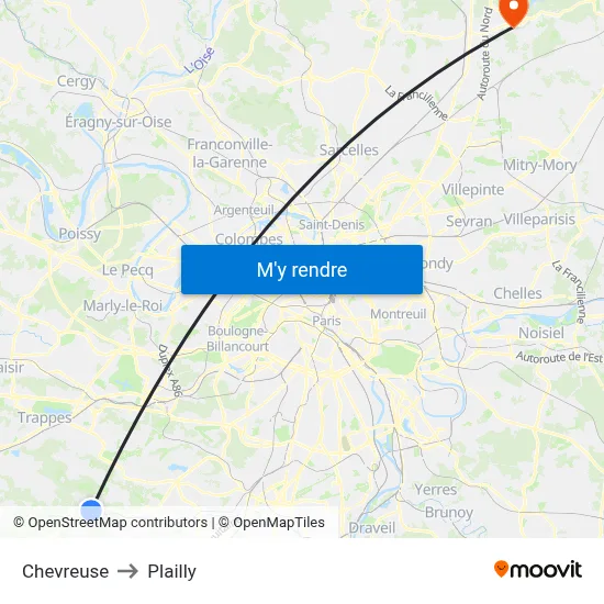 Chevreuse to Plailly map