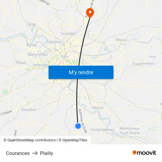 Courances to Plailly map