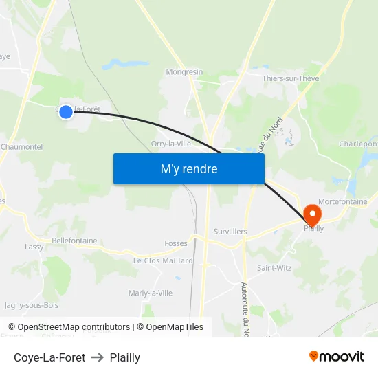 Coye-La-Foret to Plailly map
