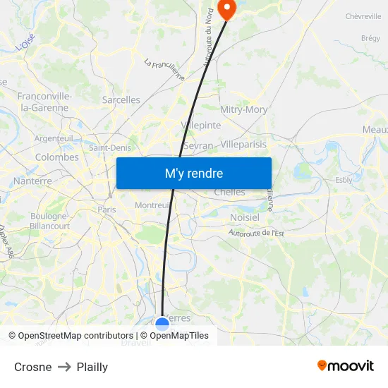 Crosne to Plailly map