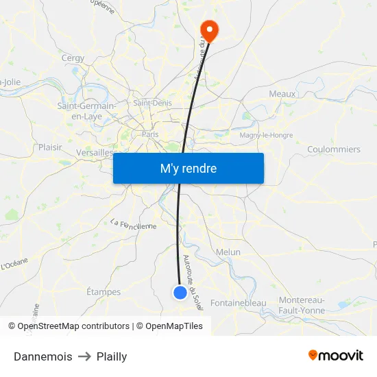 Dannemois to Plailly map