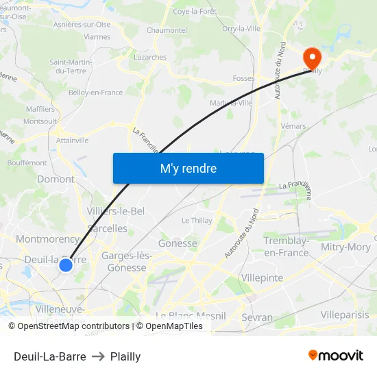 Deuil-La-Barre to Plailly map