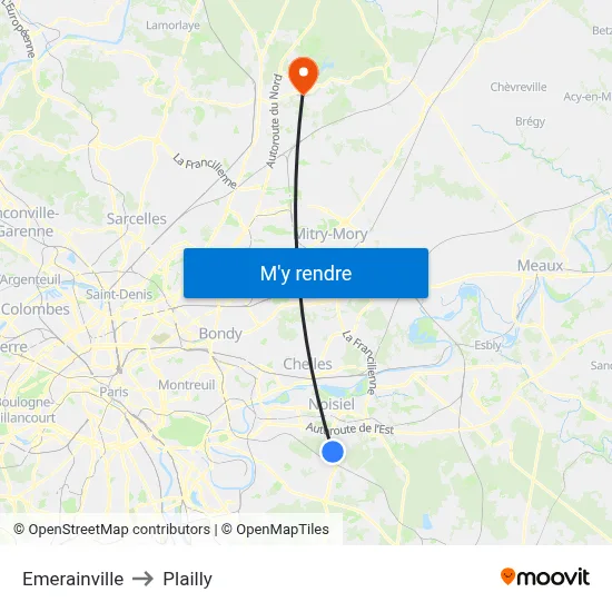 Emerainville to Plailly map
