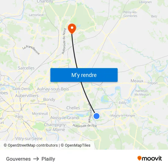 Gouvernes to Plailly map