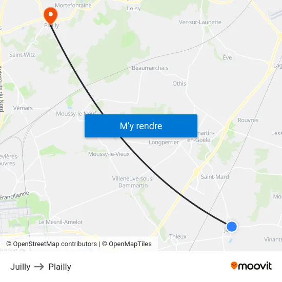 Juilly to Plailly map
