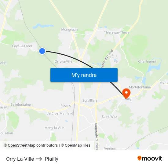 Orry-La-Ville to Plailly map