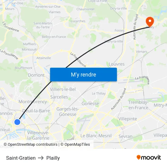 Saint-Gratien to Plailly map
