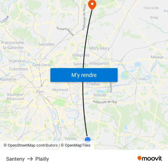 Santeny to Plailly map