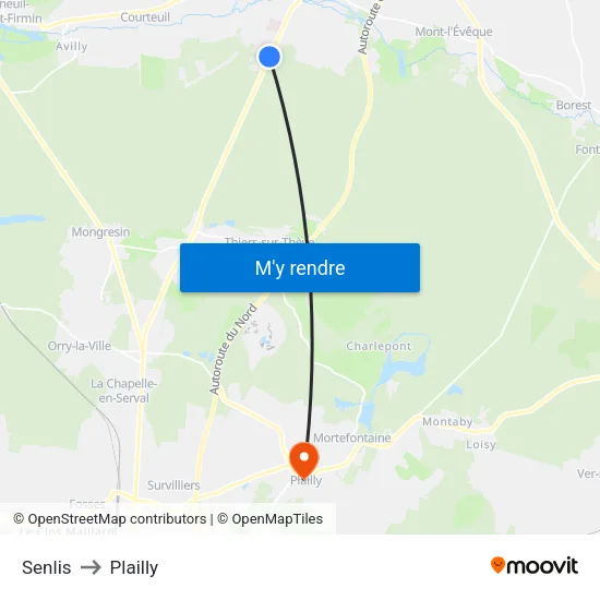 Senlis to Plailly map