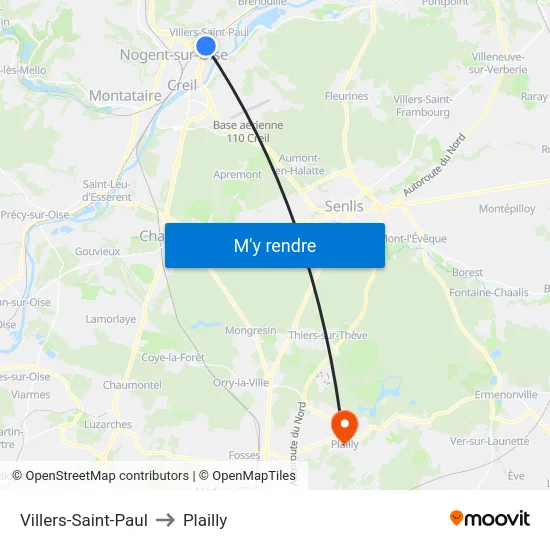 Villers-Saint-Paul to Plailly map