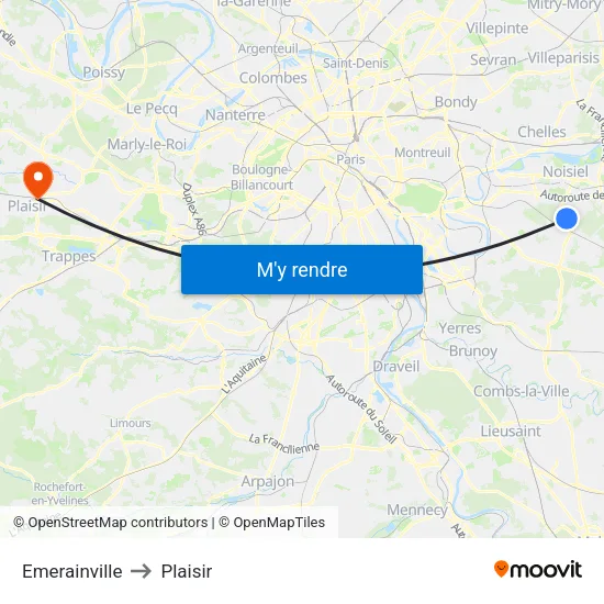 Emerainville to Plaisir map