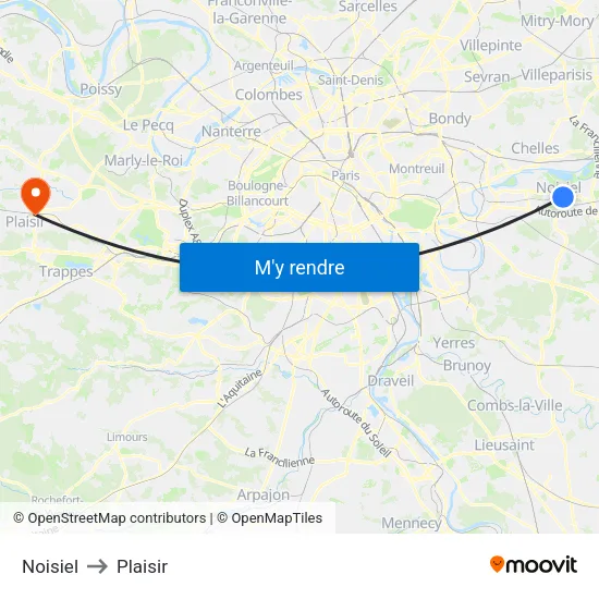 Noisiel to Plaisir map