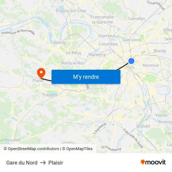 Gare du Nord to Plaisir map