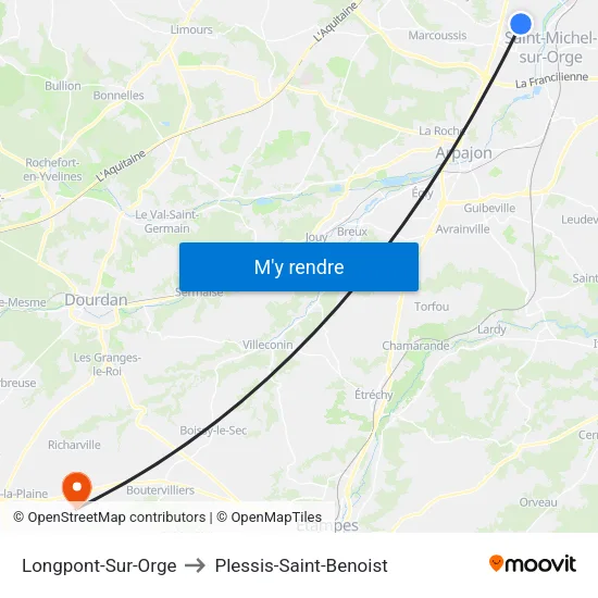 Longpont-Sur-Orge to Plessis-Saint-Benoist map