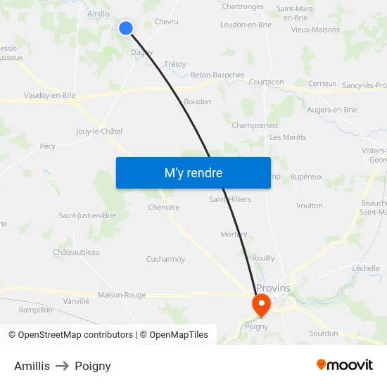 Amillis to Poigny map