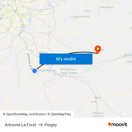 Arbonne-La-Foret to Poigny map