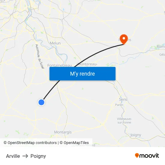 Arville to Poigny map