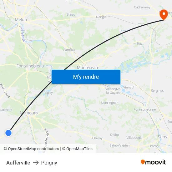 Aufferville to Poigny map