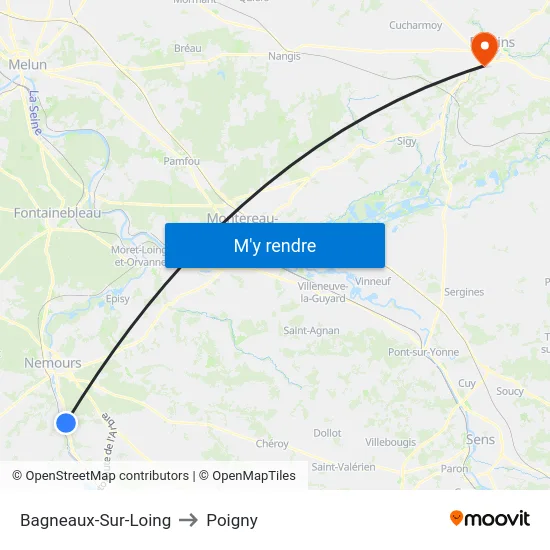 Bagneaux-Sur-Loing to Poigny map