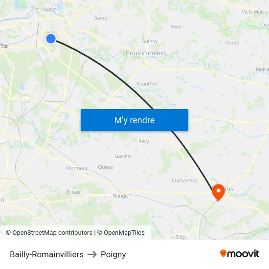 Bailly-Romainvilliers to Poigny map