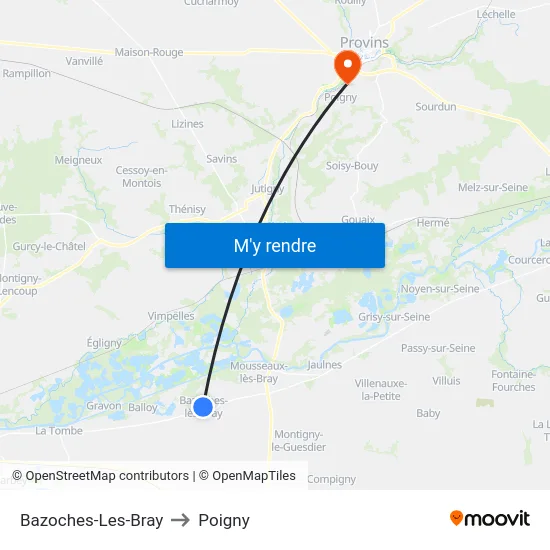 Bazoches-Les-Bray to Poigny map