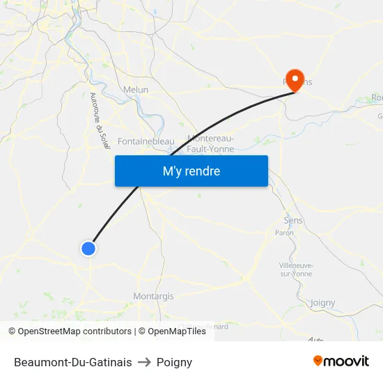 Beaumont-Du-Gatinais to Poigny map