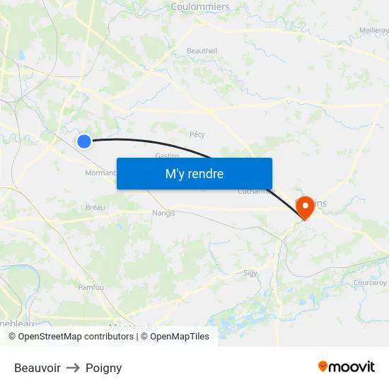 Beauvoir to Poigny map