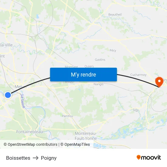 Boissettes to Poigny map