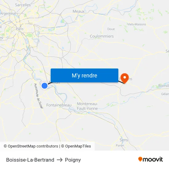 Boissise-La-Bertrand to Poigny map