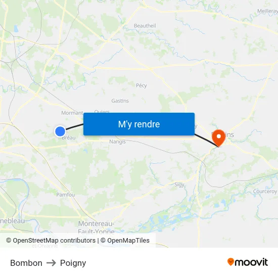 Bombon to Poigny map