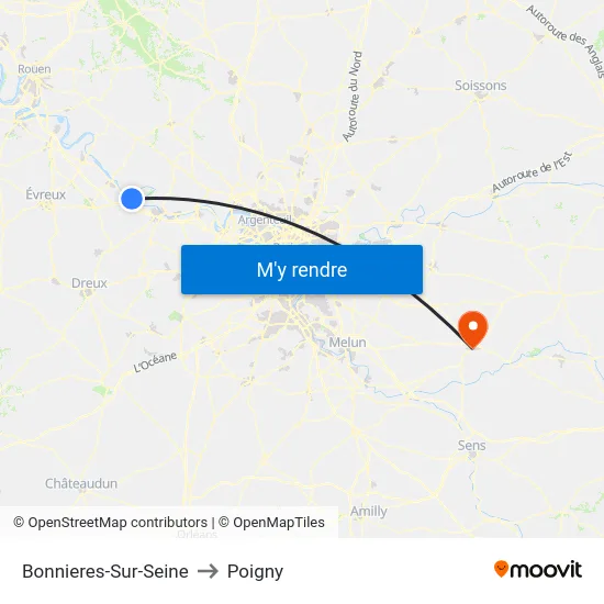 Bonnieres-Sur-Seine to Poigny map