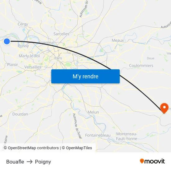 Bouafle to Poigny map