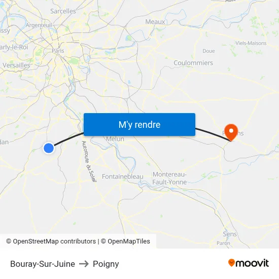 Bouray-Sur-Juine to Poigny map
