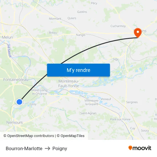 Bourron-Marlotte to Poigny map