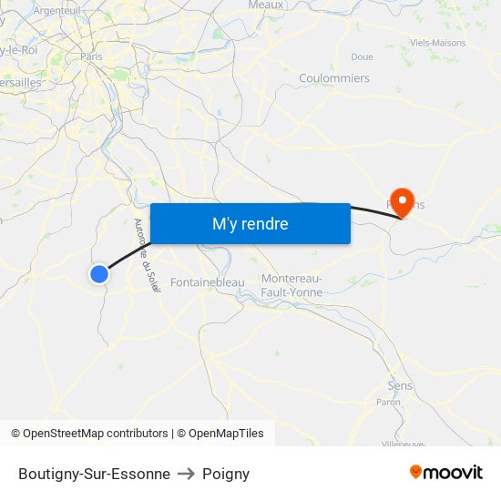 Boutigny-Sur-Essonne to Poigny map