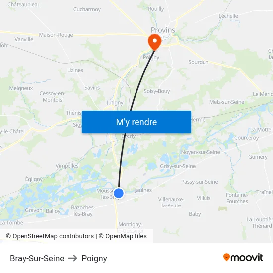 Bray-Sur-Seine to Poigny map