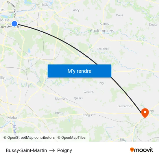 Bussy-Saint-Martin to Poigny map
