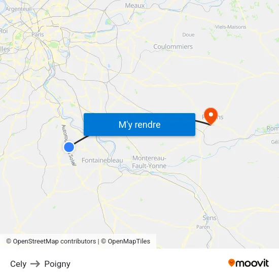 Cely to Poigny map