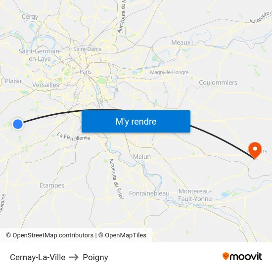 Cernay-La-Ville to Poigny map