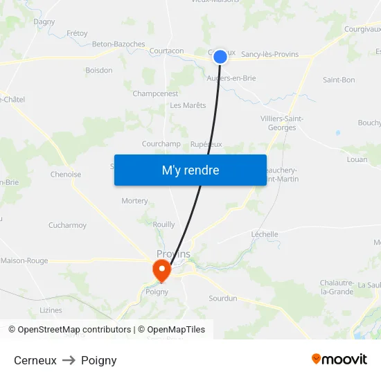 Cerneux to Poigny map