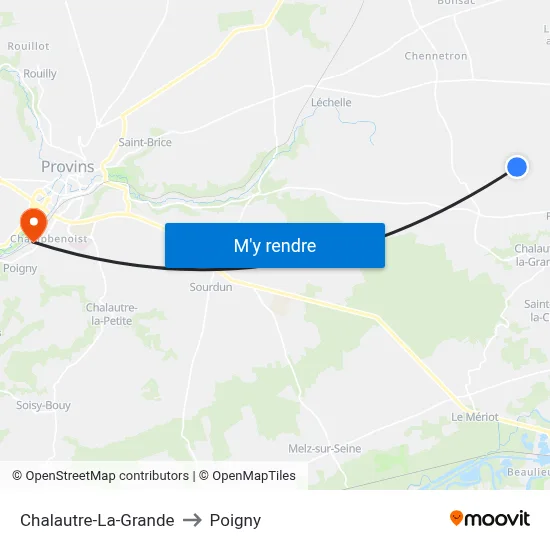 Chalautre-La-Grande to Poigny map