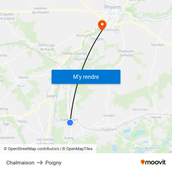 Chalmaison to Poigny map