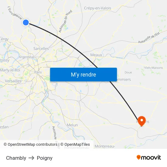 Chambly to Poigny map