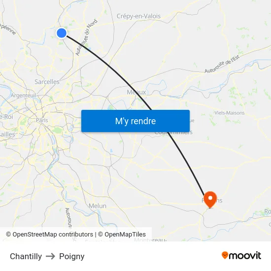 Chantilly to Poigny map