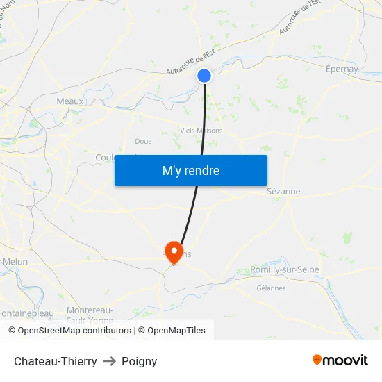 Chateau-Thierry to Poigny map