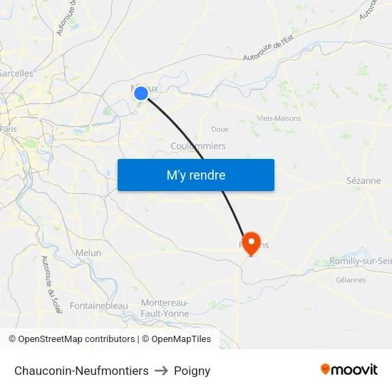 Chauconin-Neufmontiers to Poigny map