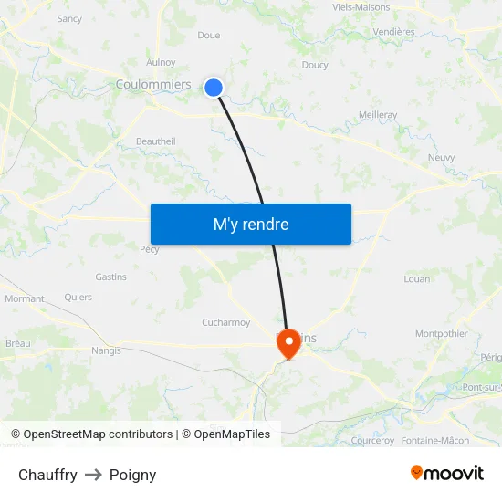 Chauffry to Poigny map