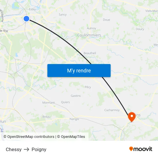 Chessy to Poigny map
