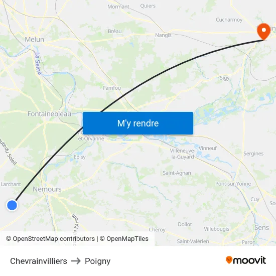 Chevrainvilliers to Poigny map